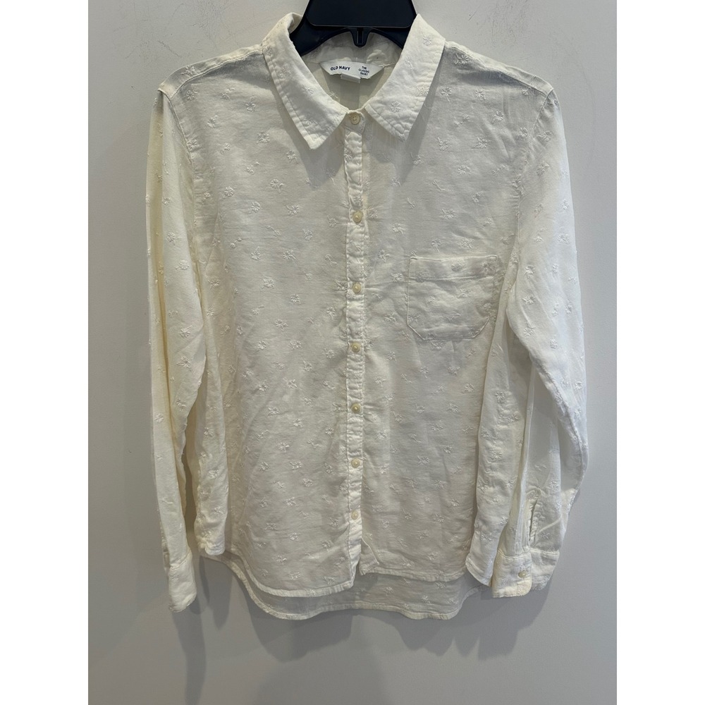 Old Navy The Classic Shirt Womens Large White Floral Embroidered Button Down L